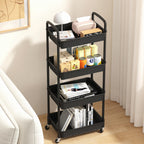 4-Tier Plastic Rolling Utility Cart with Handle, Black