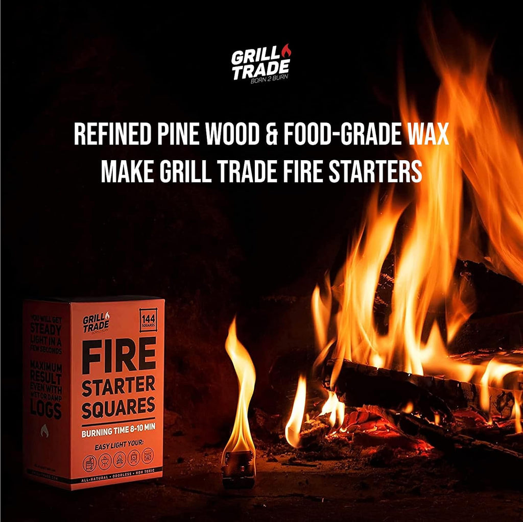 Fire Starter Squares 144, Easy Burn Your BBQ Grill, Camping Fire, Wood Stove, Smoker Pellets, Lump Charcoal