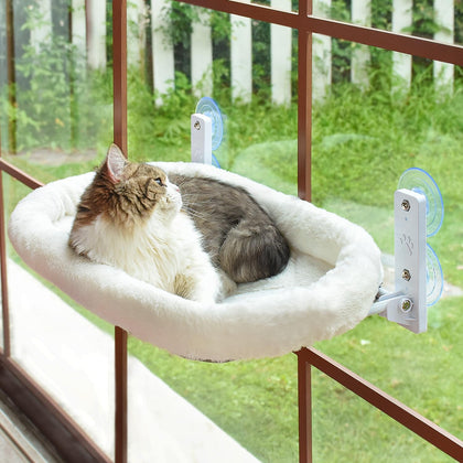 Cordless Cat Window Perch, Window Hammock for Cats with 4 Strong Suction Cups, Solid Metal Frame and Soft Cover