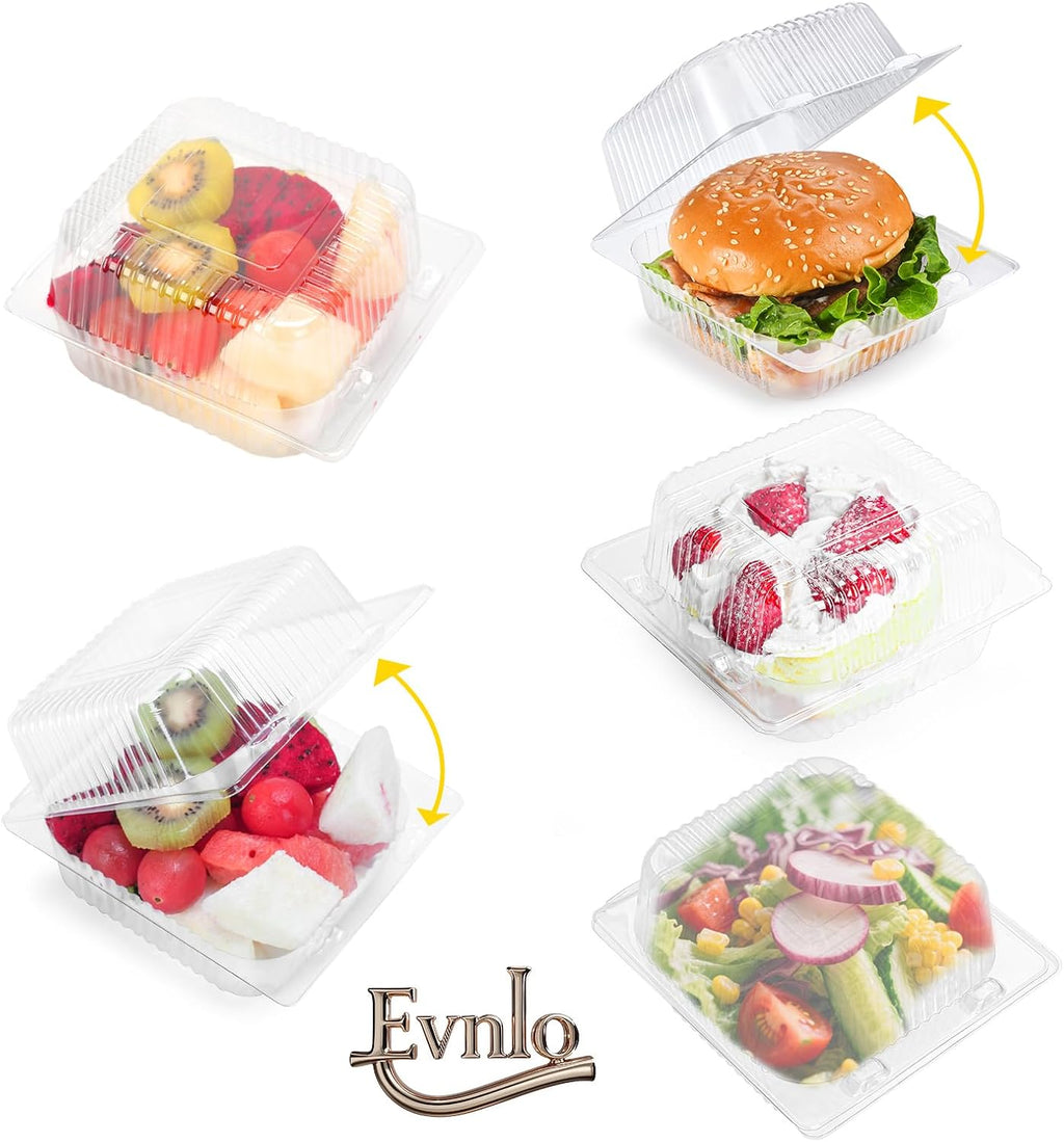 100 Count Heavy Duty Clear Clamshell Food Containers Hinged with Lids
