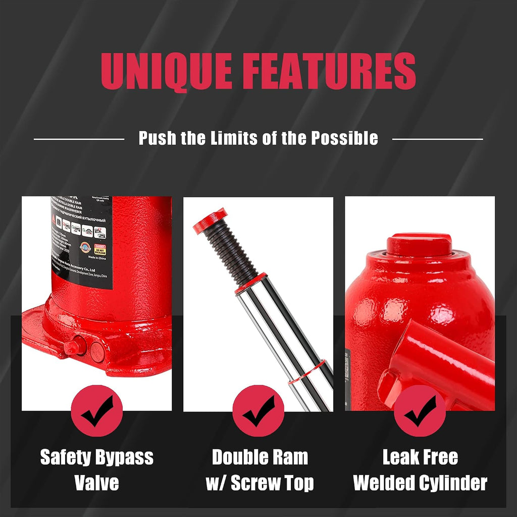 4 Ton (8,000 LBs) Torin Double Ram Welded Bottle Jack for Car Auto Repair and House Lift, ATH80402XR