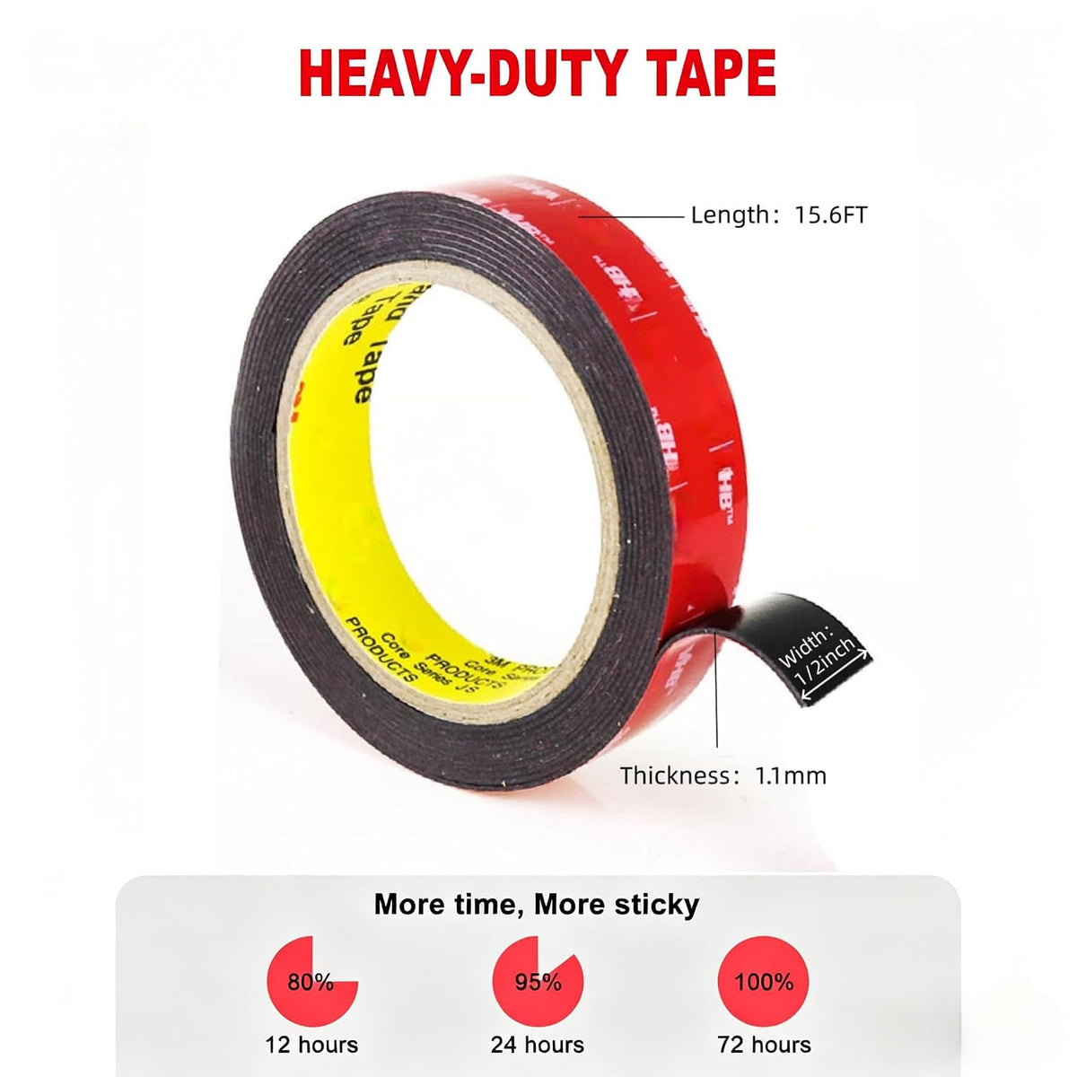 Double Sided Tape Heavy Duty, 1/2in x 15.6ft Strong Adhesive Mounting Tape