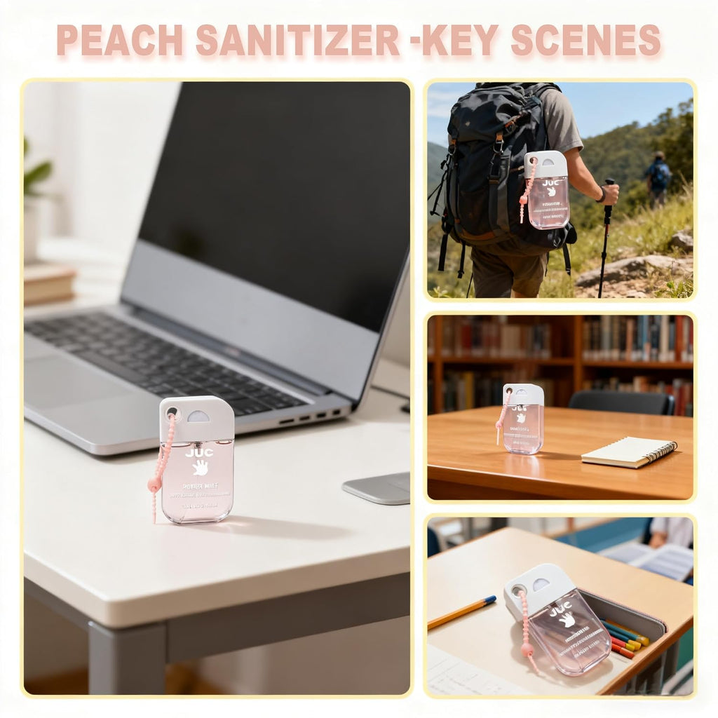 Power Mist Hand Sanitizer Spray - 1.3fl.oz Peach Scent with Keychain Antibacterial Hydrating for Travel & Daily