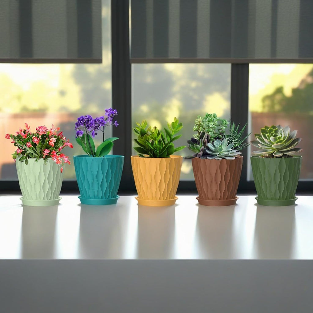 4 Inch Plant Pots, 6 Pack Indoor Flower Pots, Planters with Drainage Holes and Trays for Orchids, Violets