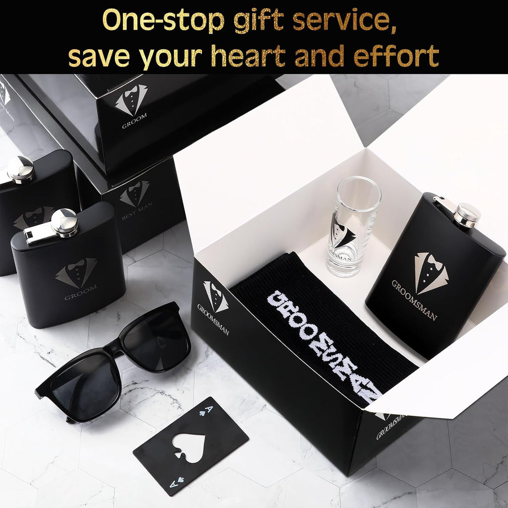 48 Pcs Groomsmen Gifts Box Set Groomsmen Box Stainless Steel Flask Shot Glasses Beer Bottle Poker Card Opener