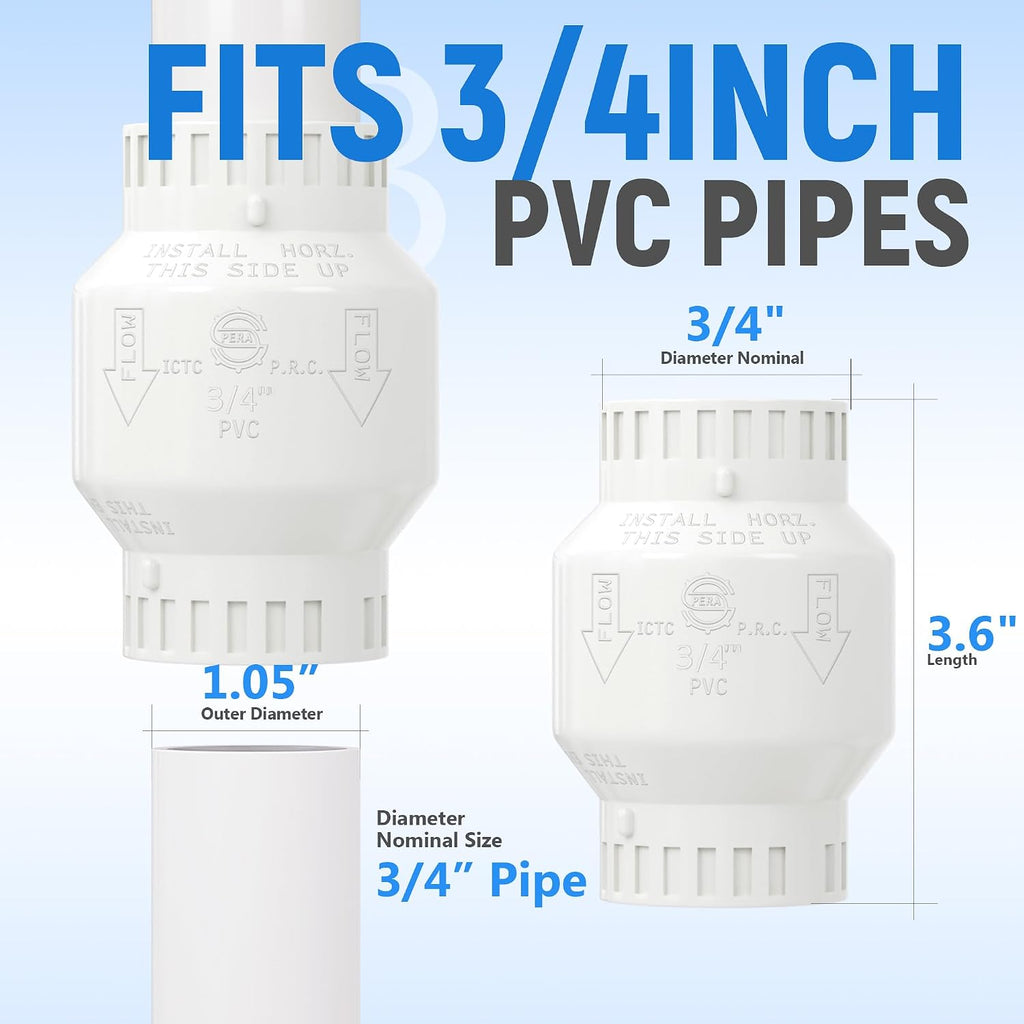 3/4 Inch PVC Check Valve, Socket x Socket