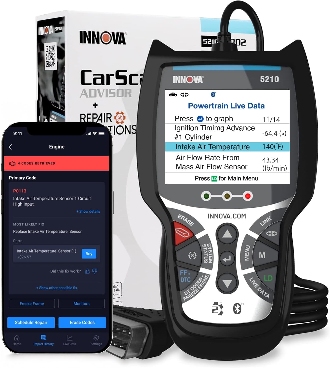 5210 OBD2 Scanner & Engine Code Reader, Battery Tester, Live Data, Oil Reset, Car Diagnostic Tool for Most Vehicles