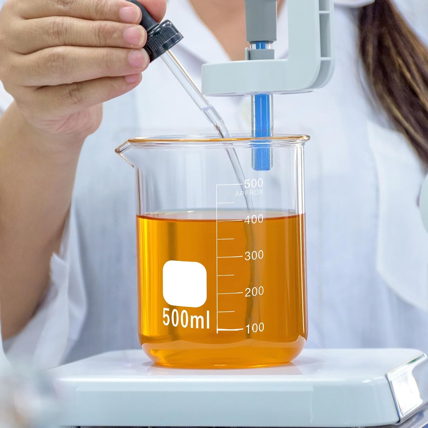 5 Pieces Glass Beaker Set Lab Beaker with Stirring Rod, 4 Sizes of 50/100/250/500 ml Thick Borosilicate Glass Beakers