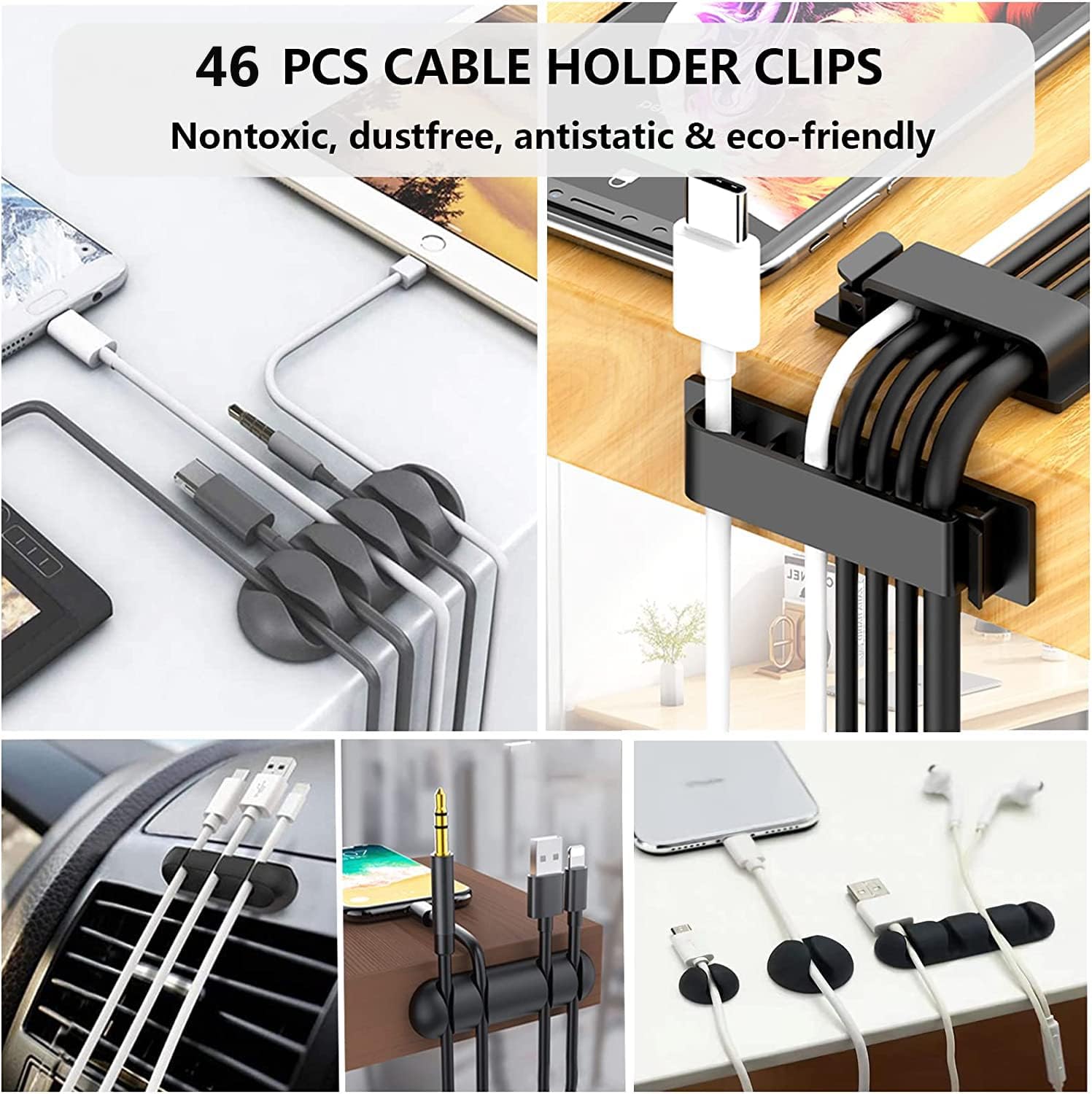 192 PCS Cable Management Kit 4 Wire Organizer Sleeve,11 Cable Holder,35Cord Clips 10+2 Roll Cable Organizer Straps