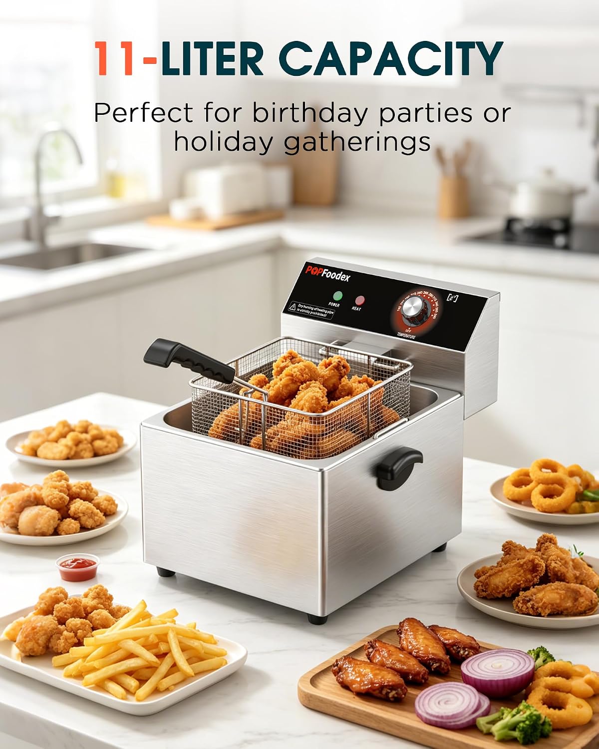 Commercial Deep Fryer - 11L Electric Deep Fryer, Stainless Steel Countertop Deep Fryer with Extra Large Basket & Lid