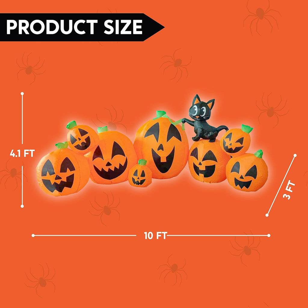 10 FT Long Halloween Inflatables Outdoor Decorations, Blow Ups Inflatable Pumpkin for Yard with Witch's Cat, 8 Pcs