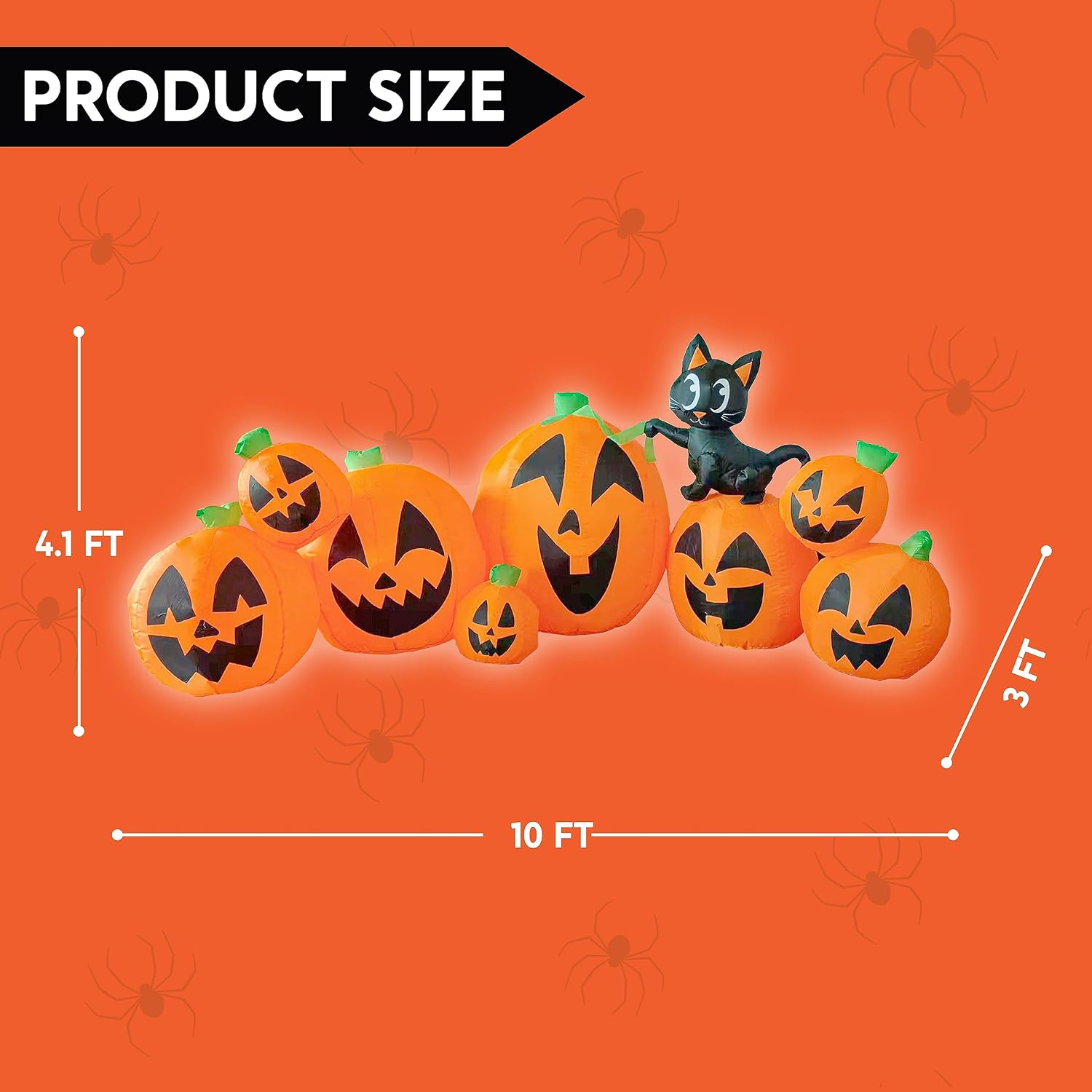 10 FT Long Halloween Inflatables Outdoor Decorations, Blow Ups Inflatable Pumpkin for Yard with Witch's Cat, 8 Pcs