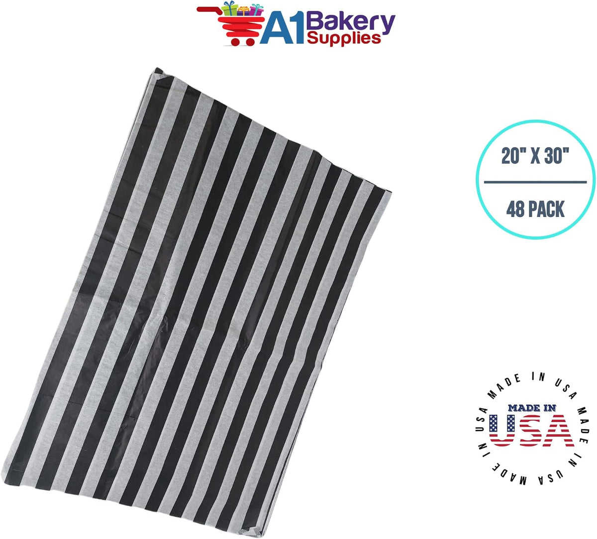 Black & White Stripes Tissue Paper 20 X 30 - (48 Pack)
