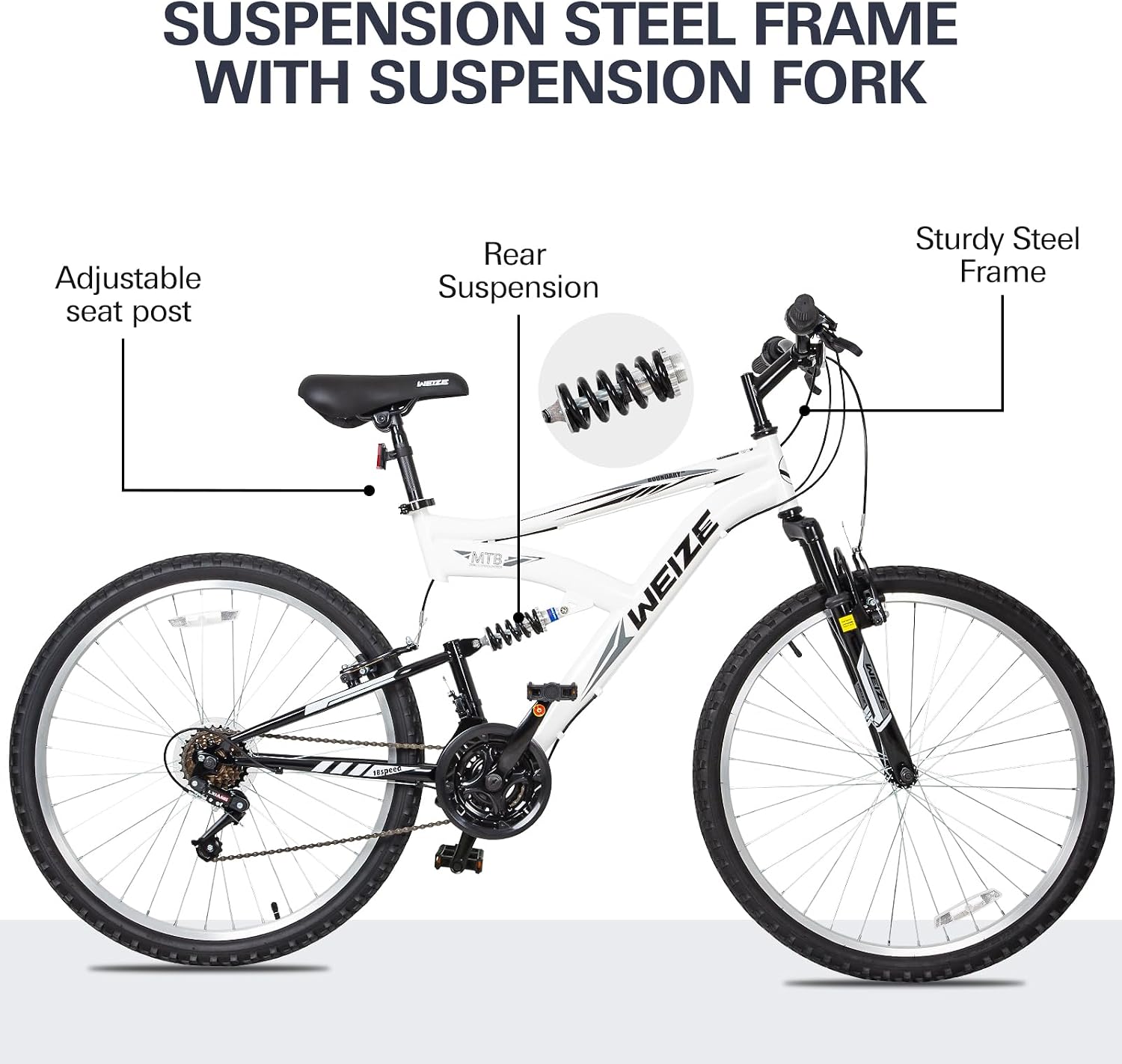Mountain Bike, 24 26 27.5 inch Outdoor Cycling Bike,18-Speed/High-Carbon Steel/Dual Full Suspension, Adjustable