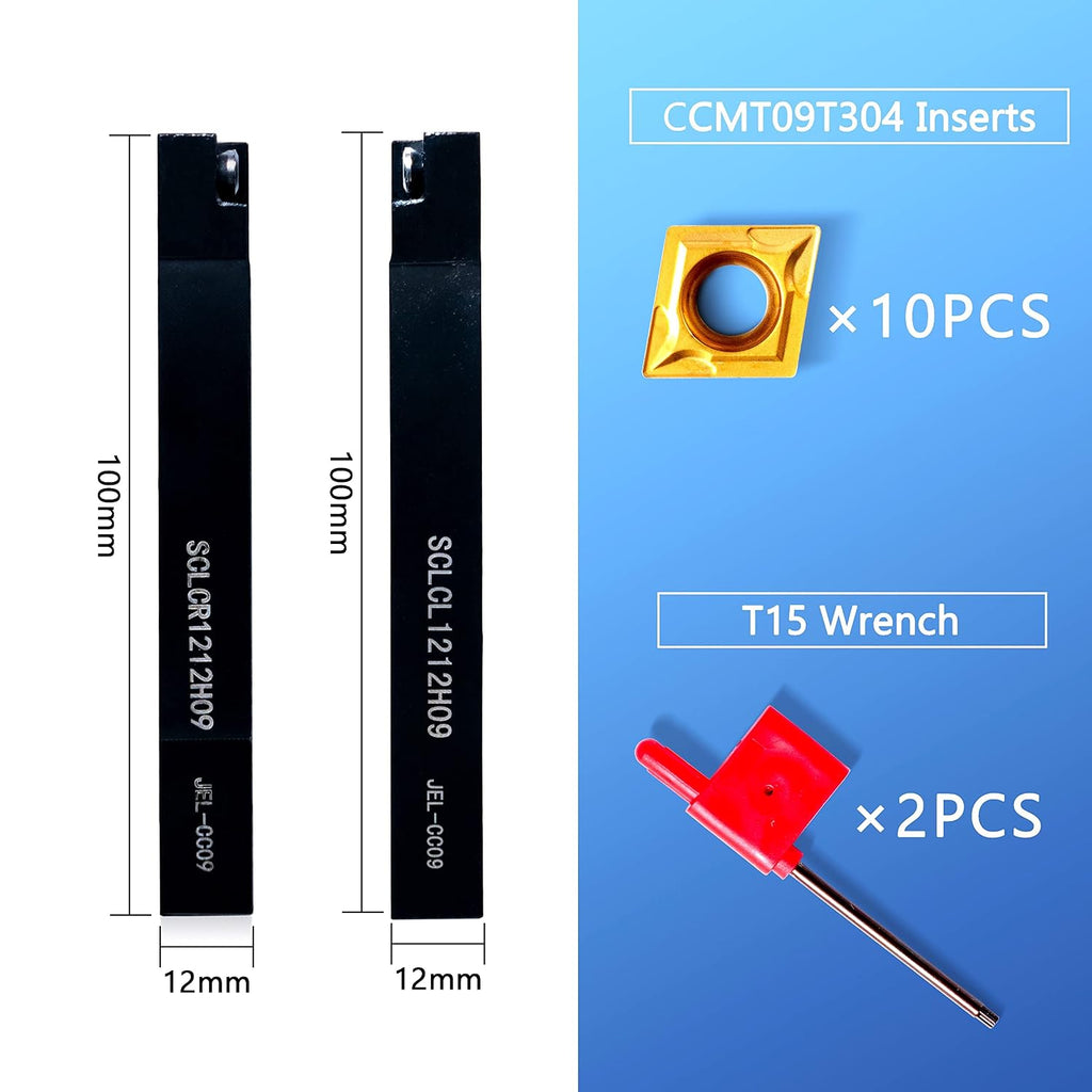 Lathe Turning Holders Threading Holder - Metal Lathe Cutting Tools 1/2" SCLCL1212H09+1/2" SCLCR1212H09 Threading Tools+10pcs Indexable Carbide Inserts Golden for Lathe Tools