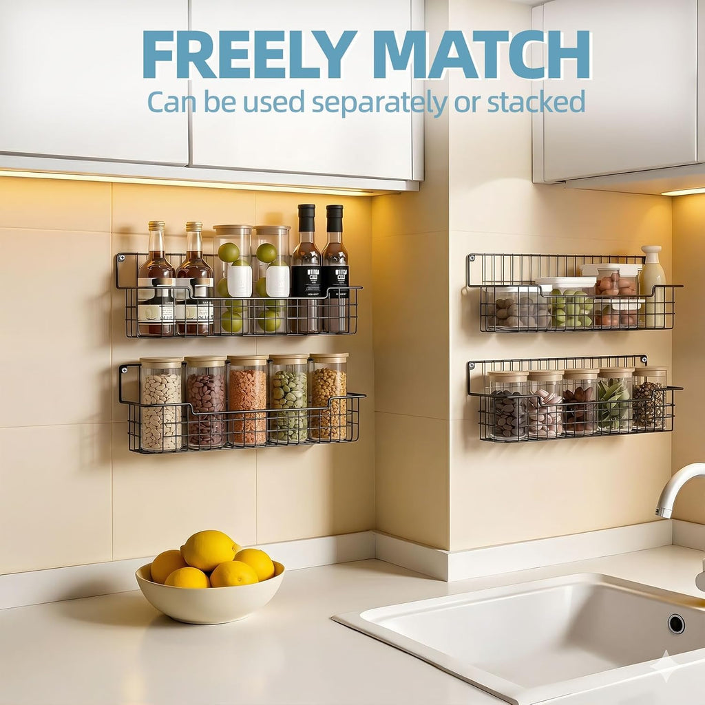 Spice Rack Wall Mount, Spice Organizer for Cabinet & Pantry Door, Set of 4 Hanging Spice Rack Saving Space for
