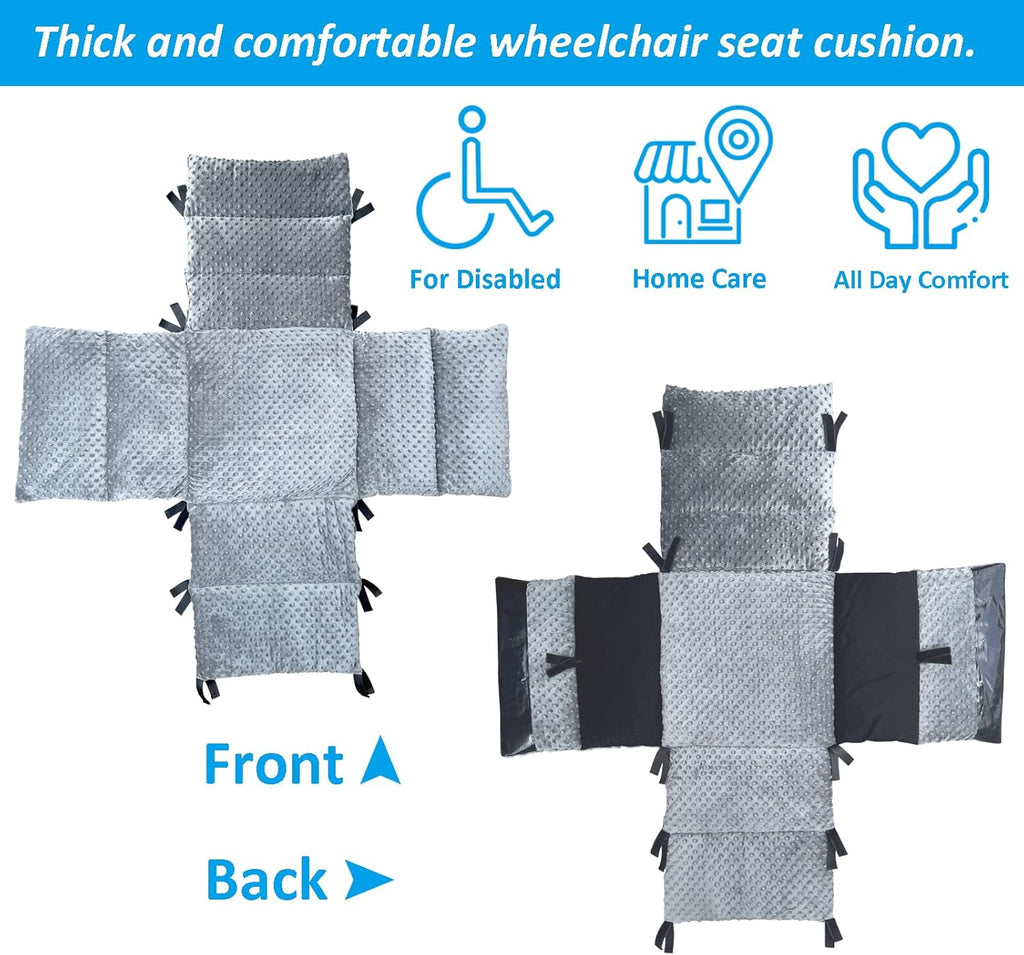 Wheelchair Seat Cushion - Thick Chair Pads with Full Armrest Covers - Back Pressure & Pain Relief, Non-Slip Tailbone