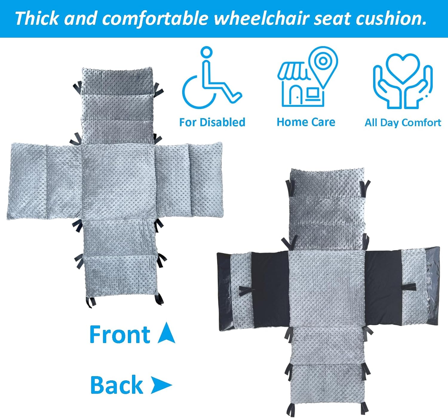 Wheelchair Seat Cushion - Thick Chair Pads with Full Armrest Covers - Back Pressure & Pain Relief, Non-Slip Tailbone