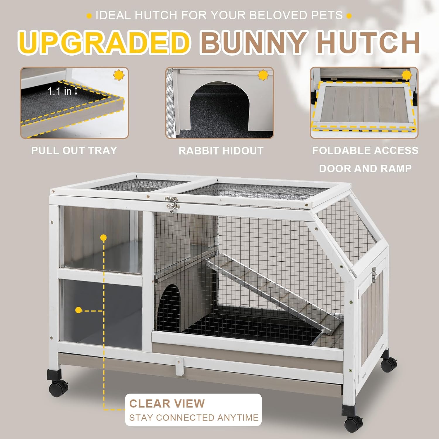 Rabbit Hutch Indoor - Weatherproof, Multi-Level, Easy Assembly, Lockable, and Comfortable | Guinea Pig Cage for Small