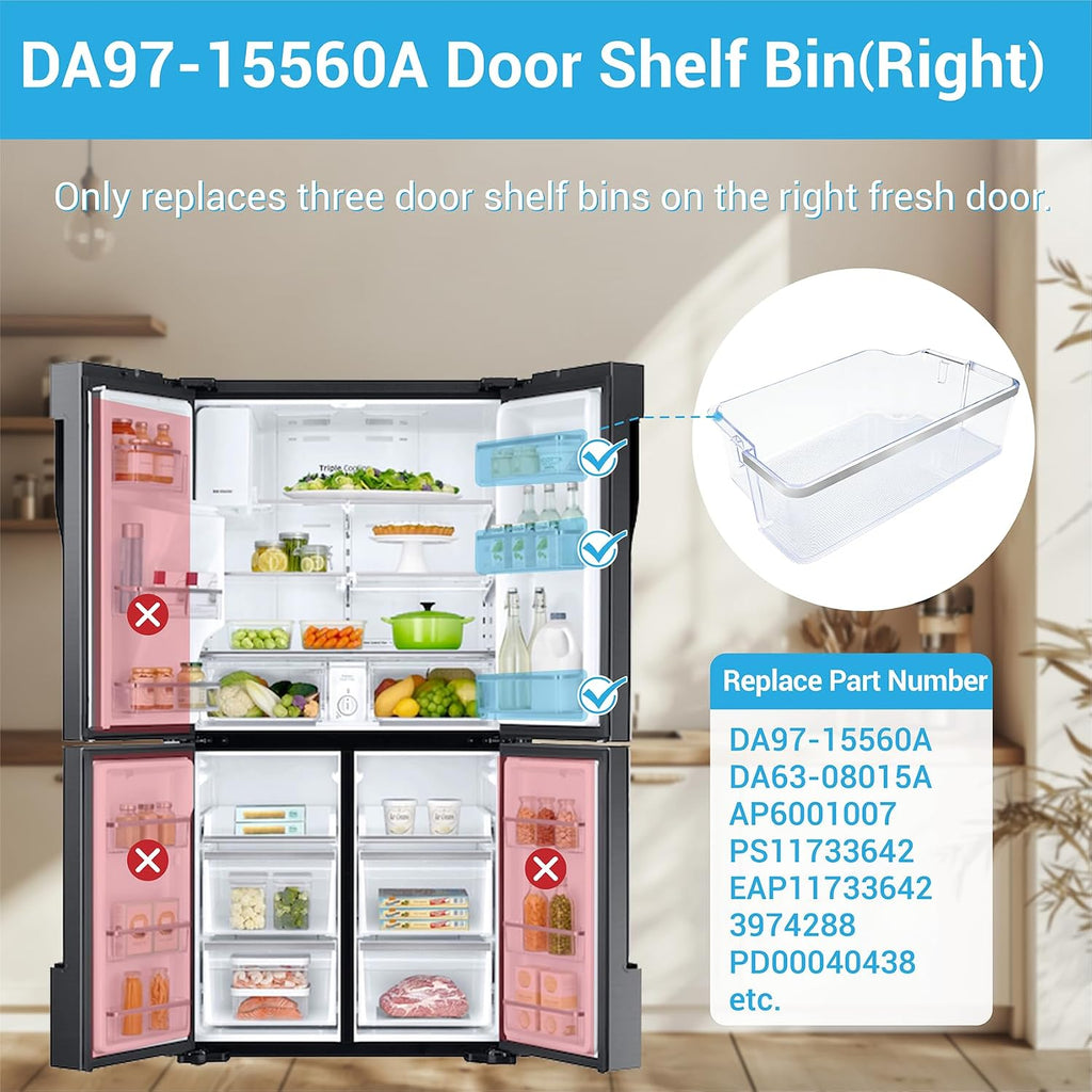 DA97-15560A, DA63-08015A Assy Guard-ref Right Compatible With samsung Refrigerator: RF23J9011SG, RF23J9011SR, RF28K9070SR, RF28K9070SG etc, Door Shelf Bin Replacement PS11733642, AP6001007, 3974288