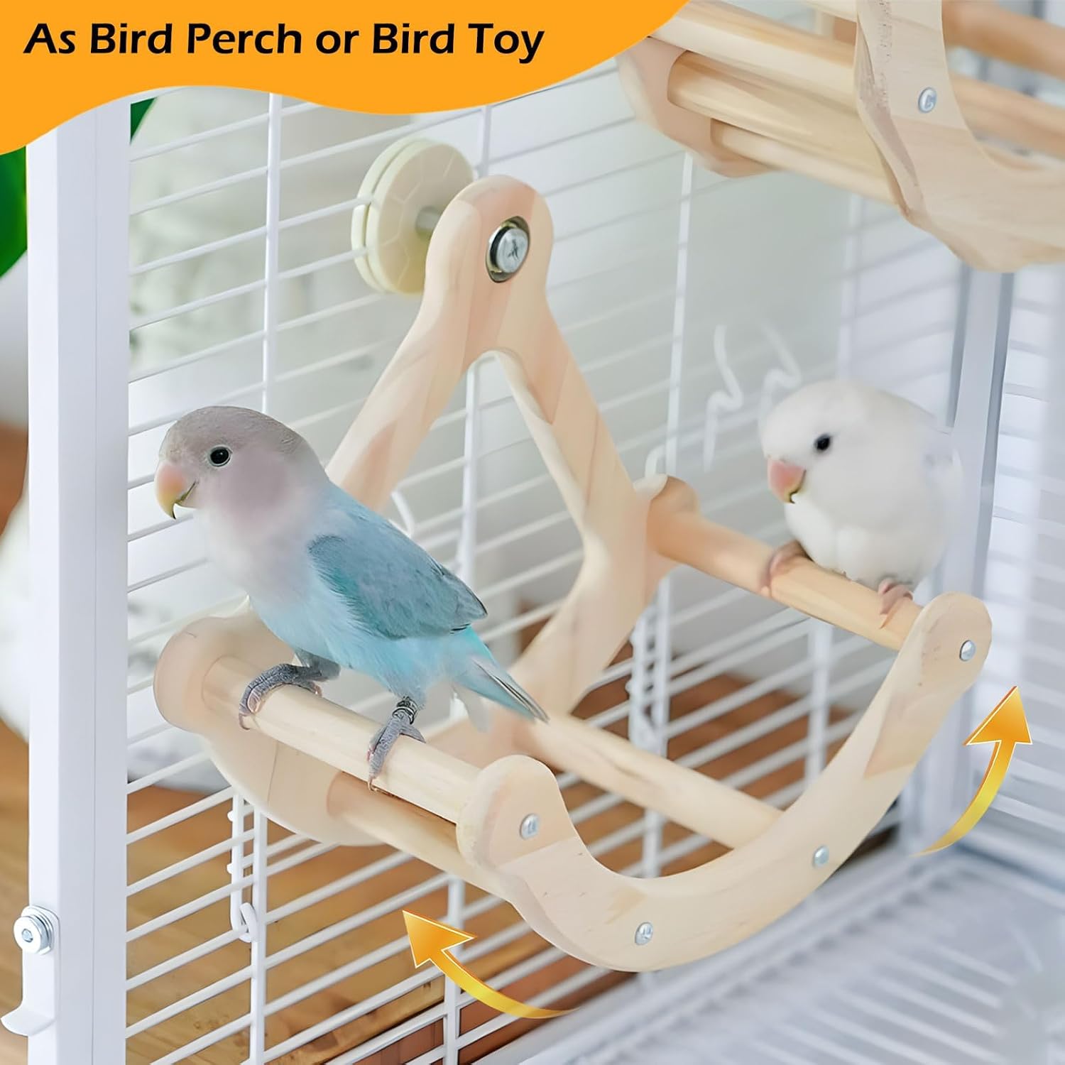 Bird Perch Toy, Wooden Interactive Rocking Parakeet Toys and Perches | Exercise Wheel Cockatiel Toys, Intelligence