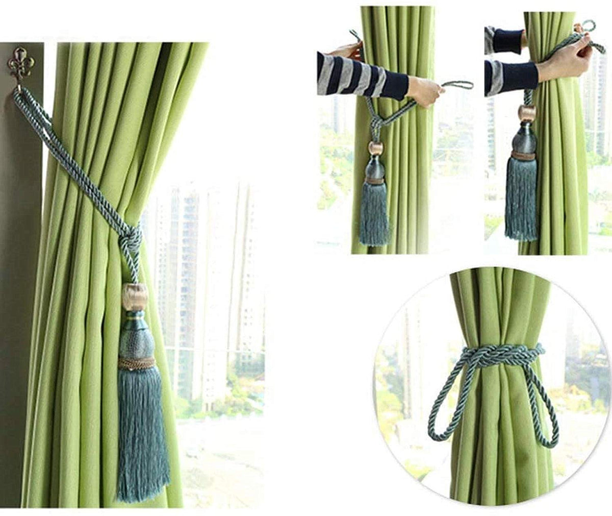 Gold Braided Ball Tassel Curtain Tiebacks Set of 4 Window Decor