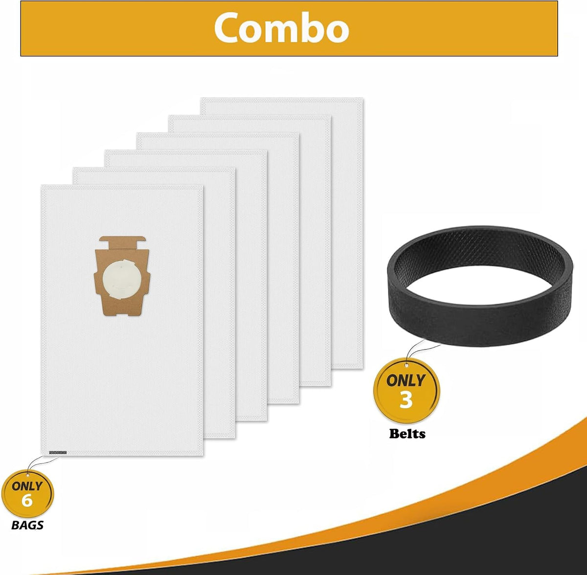 Replacement for Kirby 204814 Micron Magic HEPA Filter Plus Bags, 6, White Vacuum Bags With 3 Belts Replace Parts 301291