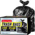 100 Count 55-60 Gallon Trash Bags, Sturdy & Tear-Resistant Commercial Can Liners 55 Gallon, Large Garbage Bags, Large