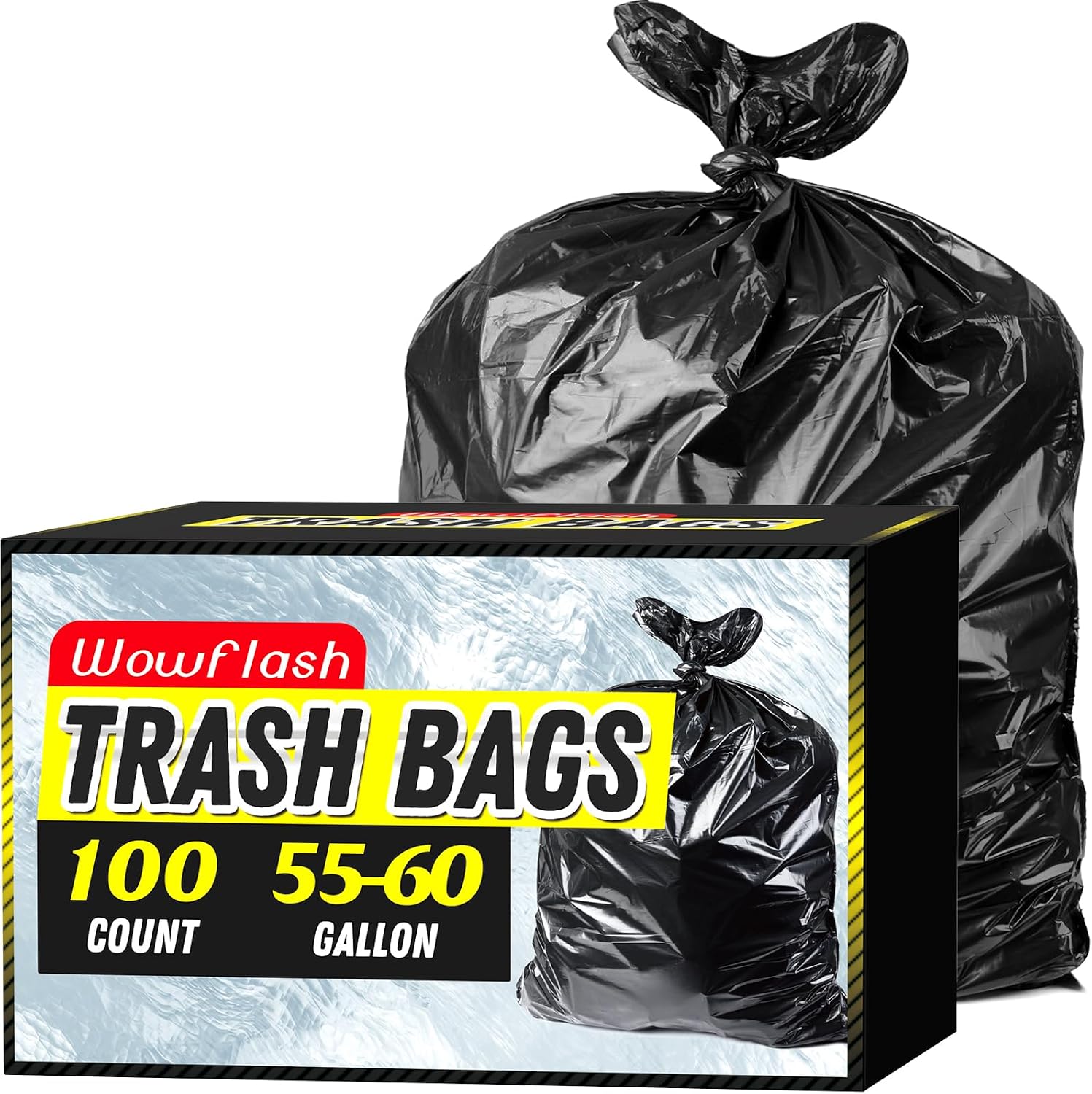 100 Count 55-60 Gallon Trash Bags, Sturdy & Tear-Resistant Commercial Can Liners 55 Gallon, Large Garbage Bags, Large