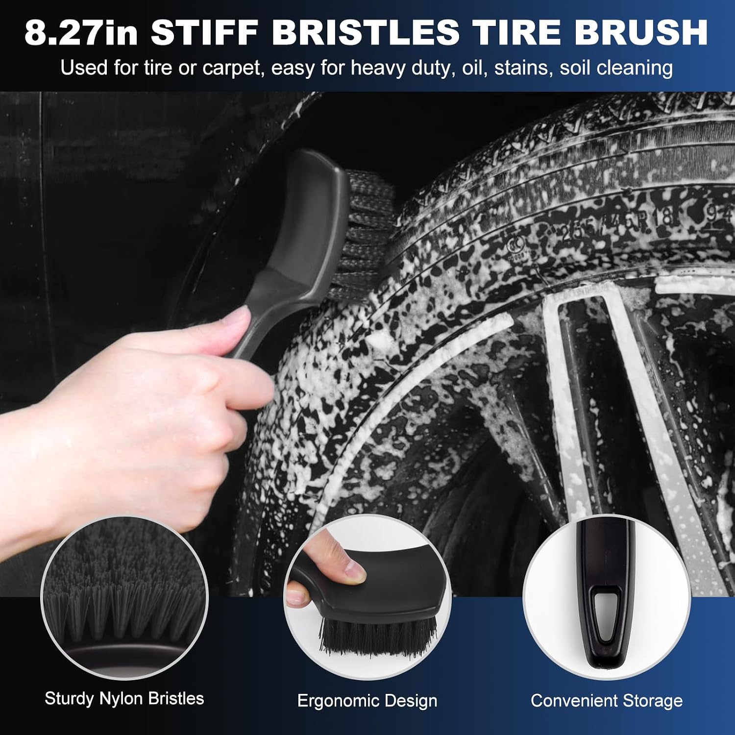 Car Wheel & Tire Brush Set, Wheel Cleaner Brush, Soft & Stiff Bristle Cleaning Brush, Wheel Brushes for Cleaning