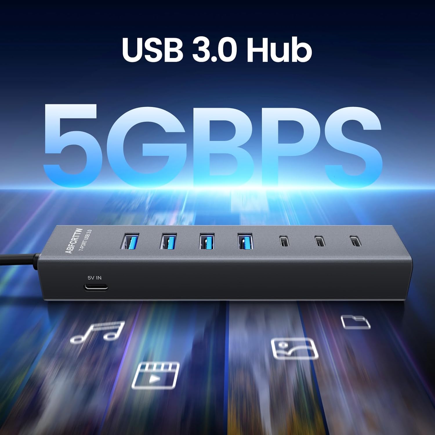 USB C to USB Hub Multiport Adapter, Aluminium 7-Port USB C Hub Multiport Adapter, USB Extenders, USB c Splitter for
