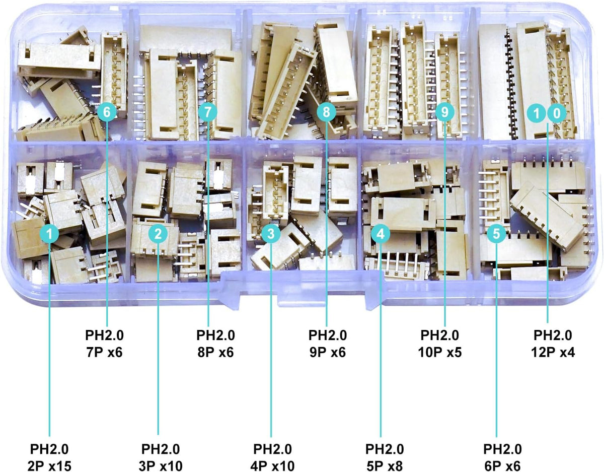 JST SMT Connector Socket, JST PH 2.0 2.0MM 2Pin 3Pin 4Pin 5Pin 6Pin 7Pin 8Pin 9Pin 10Pin 12Pin Micro SMD Header PCB Board Surface Mount Mounting Top Type Vertical Header (JTS-PH2.0-SMT-Ver)