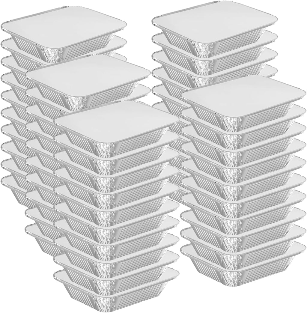 8.3"x6.2" 2.25LB Disposable Tin Foil Pans with Lids, 100 PACK