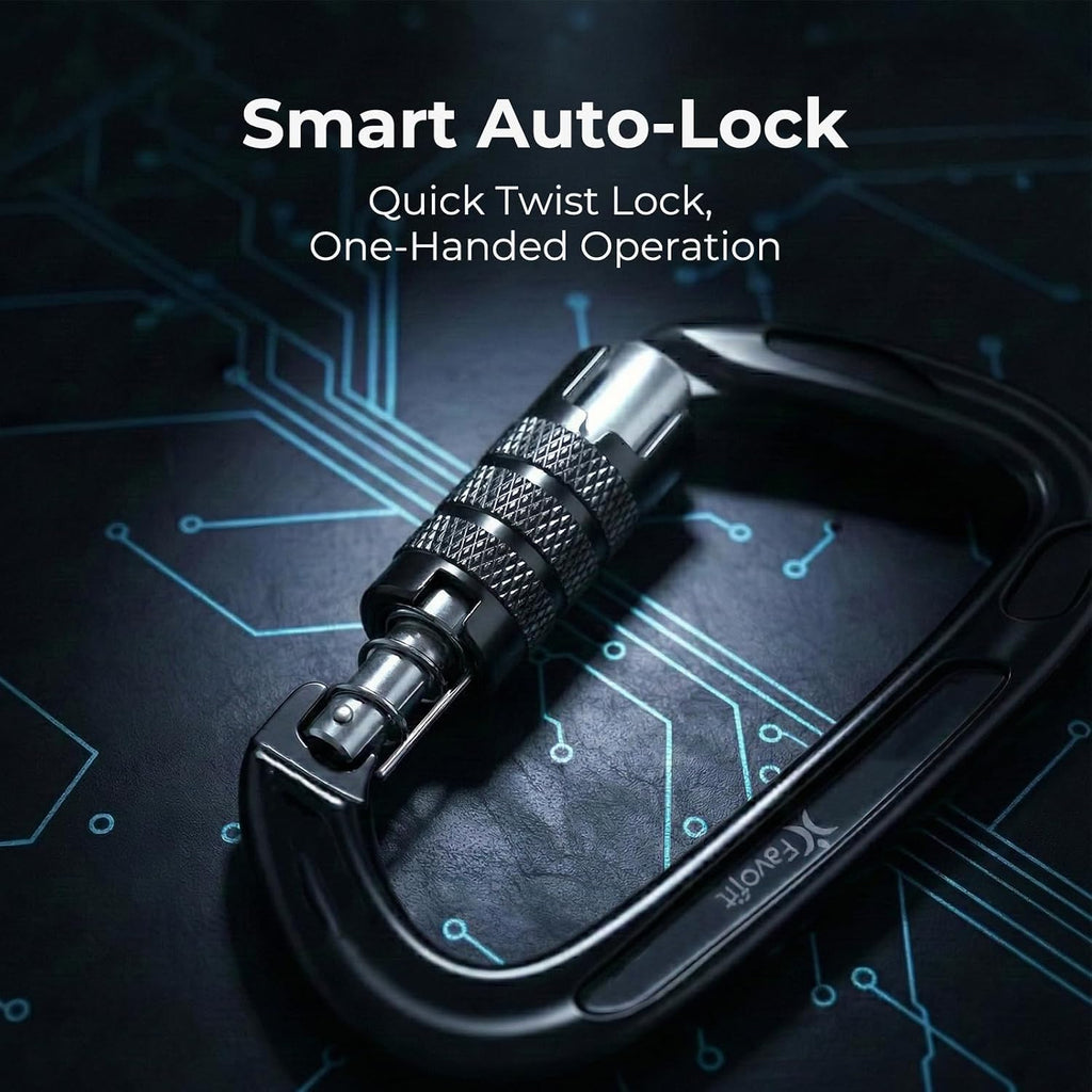 12kN Heavy Duty Carabiner Clips - Favofit Locking Carabiner for Keychain Key Ring Hammock & Dog Leash - 0.9oz