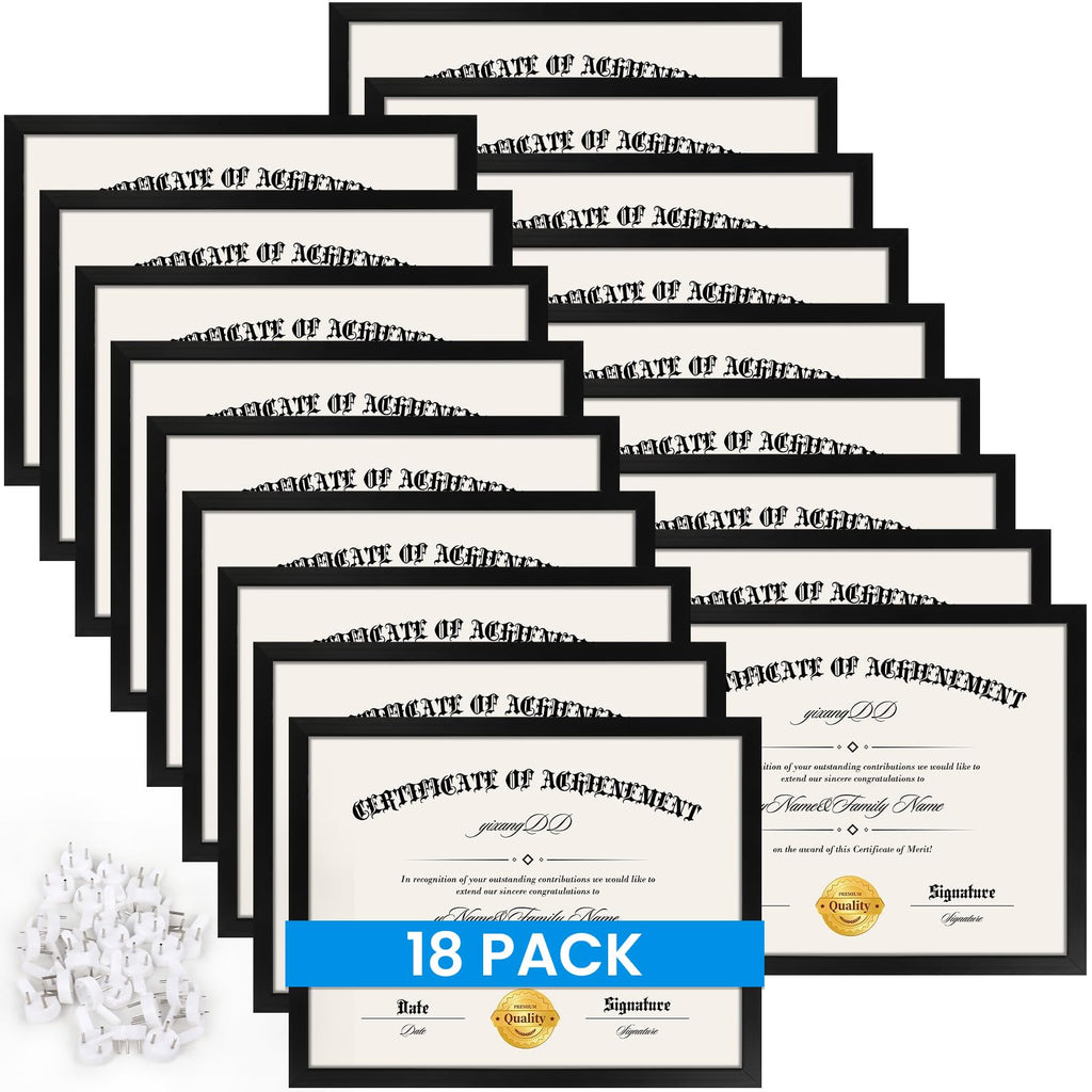 18 Pack Certificate Frames 8.5 x 11, College Diploma Frame, Black