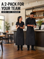 2 Packs Long Bistro Server Aprons with Two Pockets Black
