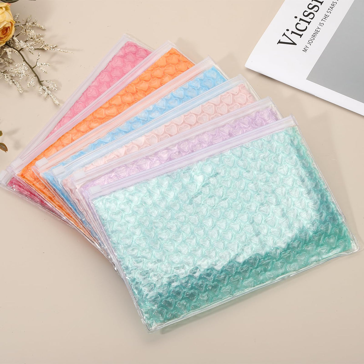 Clear Bubble Bags 9"x6" Pink 2Pcs Heart Bubble Wrapping Pouches