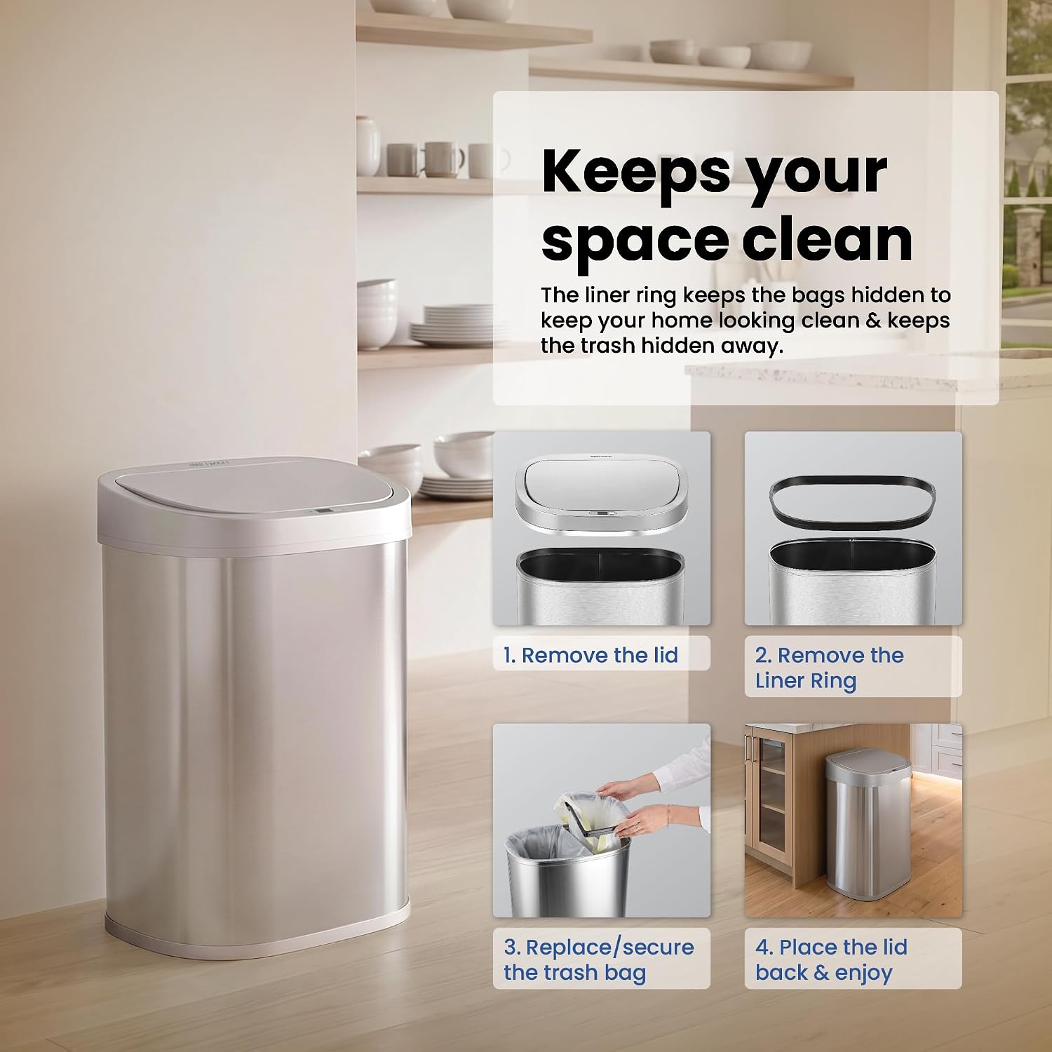 21 Gallons XL Automatic Touchless Kitchen Trash Can with Lid, Motion Sensor Trash Can for Large Kitchens, Office &