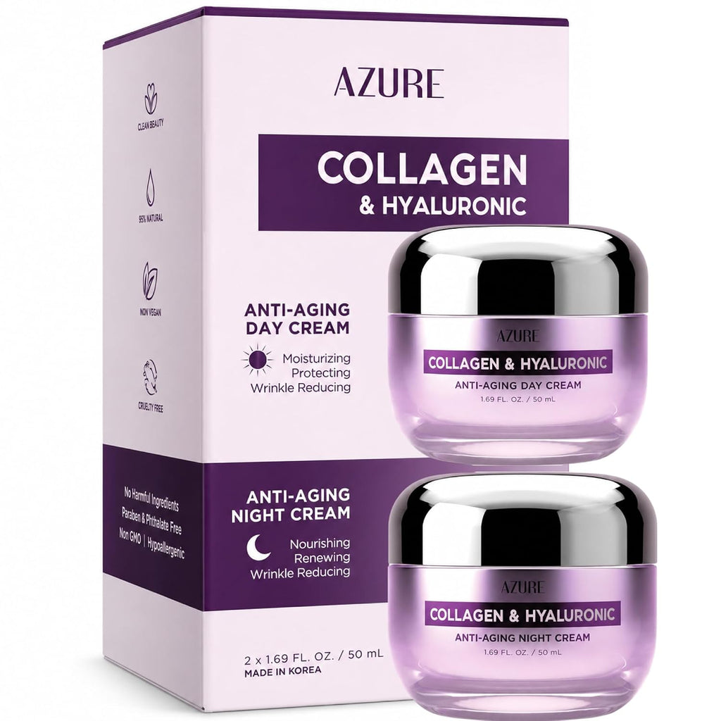 Collagen & Hyaluronic Acid Face Moisturizer, Hydrating Day &Night Cream Duo