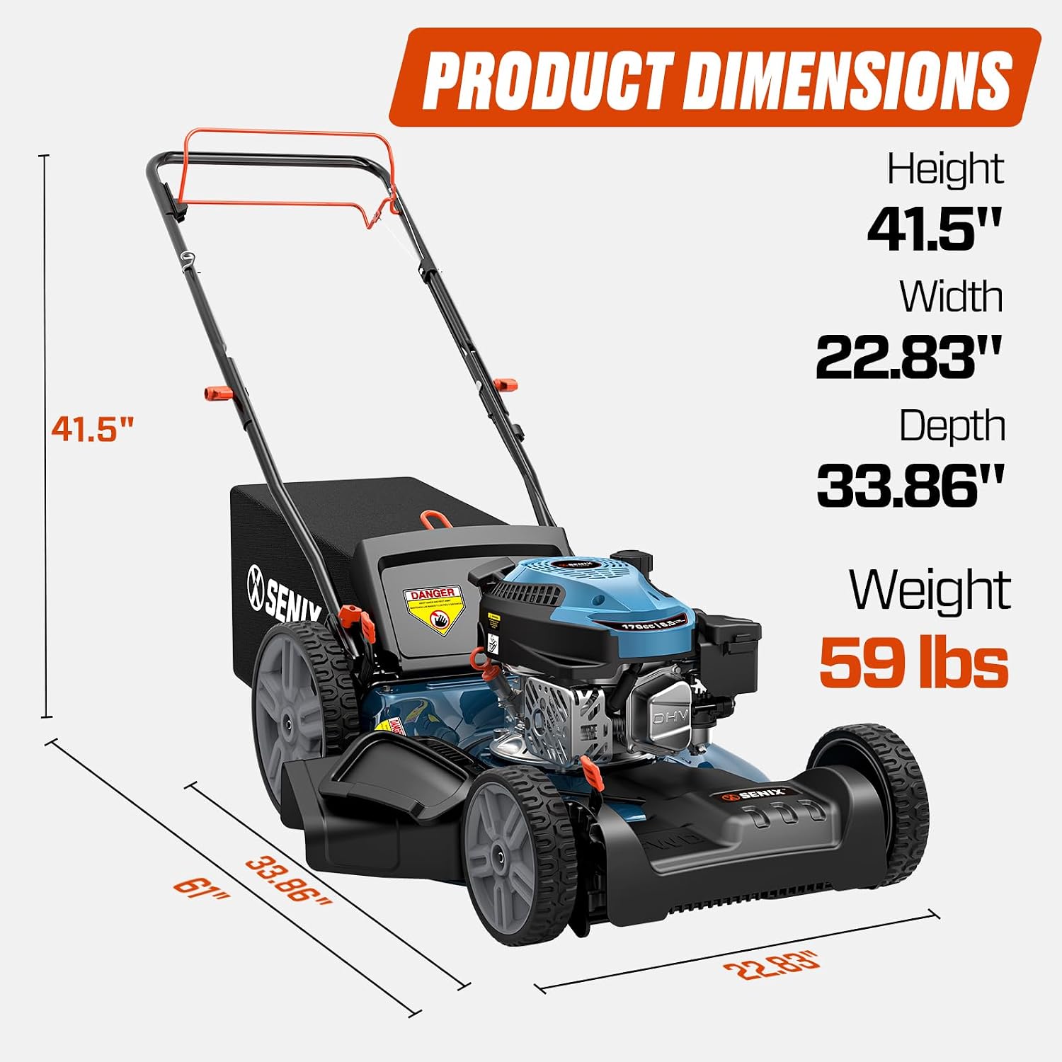 21'' Self Propelled Gas Lawn Mower 170 cc 3-in-1, 6-Position Cutting