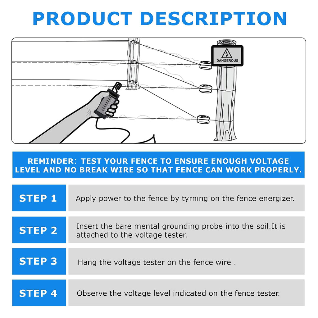 Electric Fence Voltage Tester, 7KV Fence Tester 8 Neon Indicator Lights