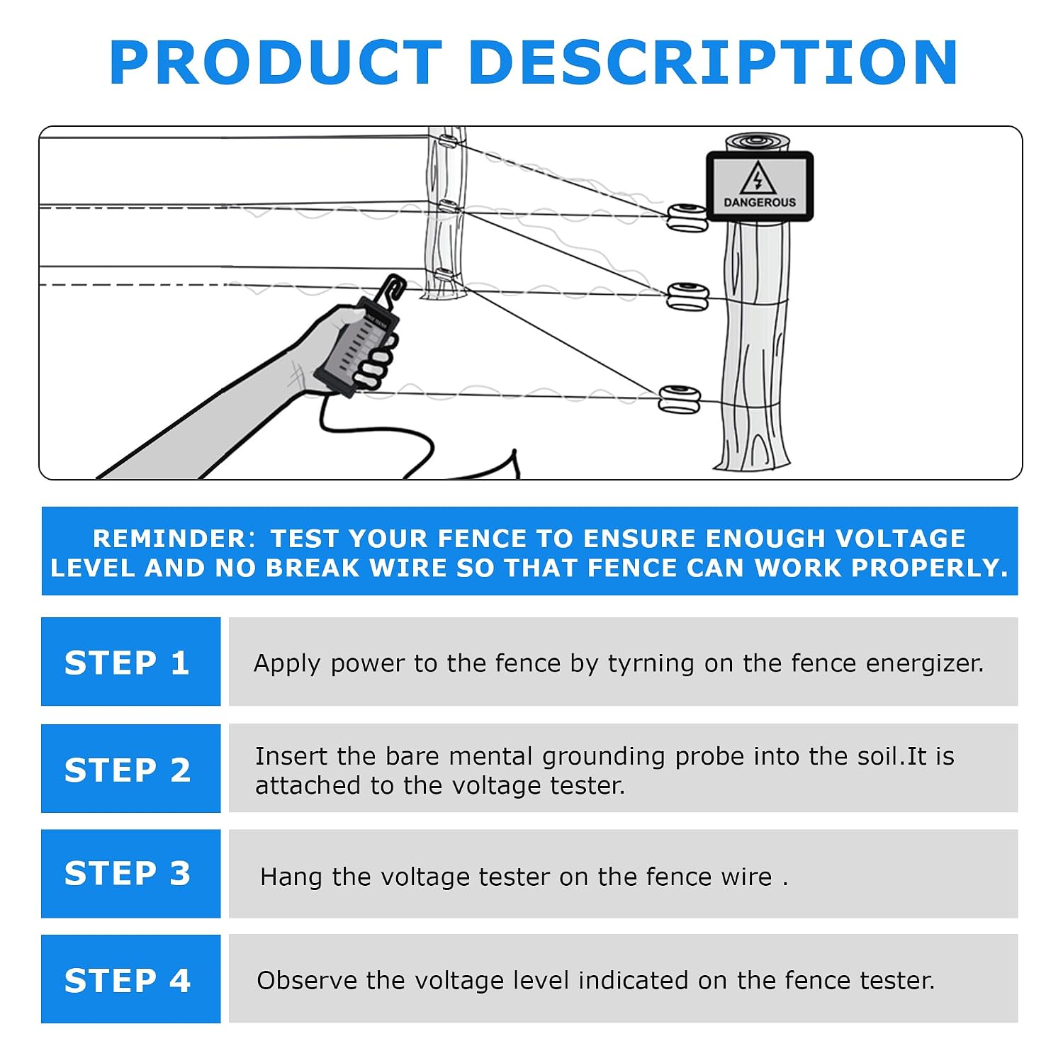 Electric Fence Voltage Tester, 7KV Fence Tester 8 Neon Indicator Lights
