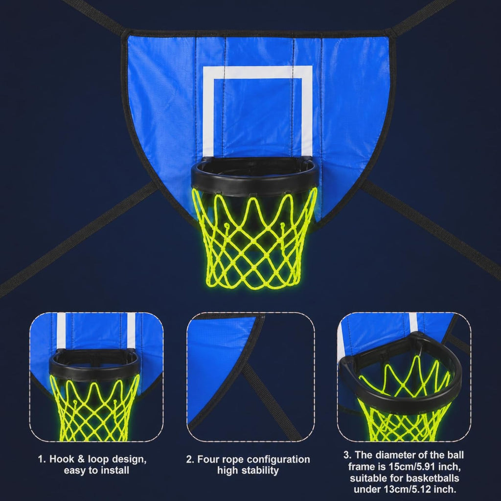 2 Pack Trampoline Basketball Hoop Set Glow in Dark Basketball Net for Adults with 4 Mini Balls and 1 Pump Basketballs