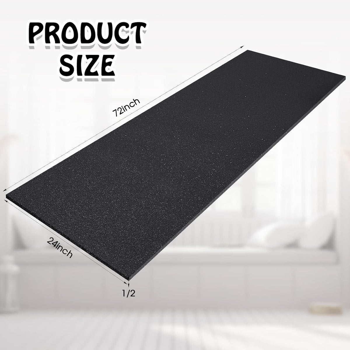 1 Pack Upholstery Foam Sheet, 1/2" X 24" X 72", Black