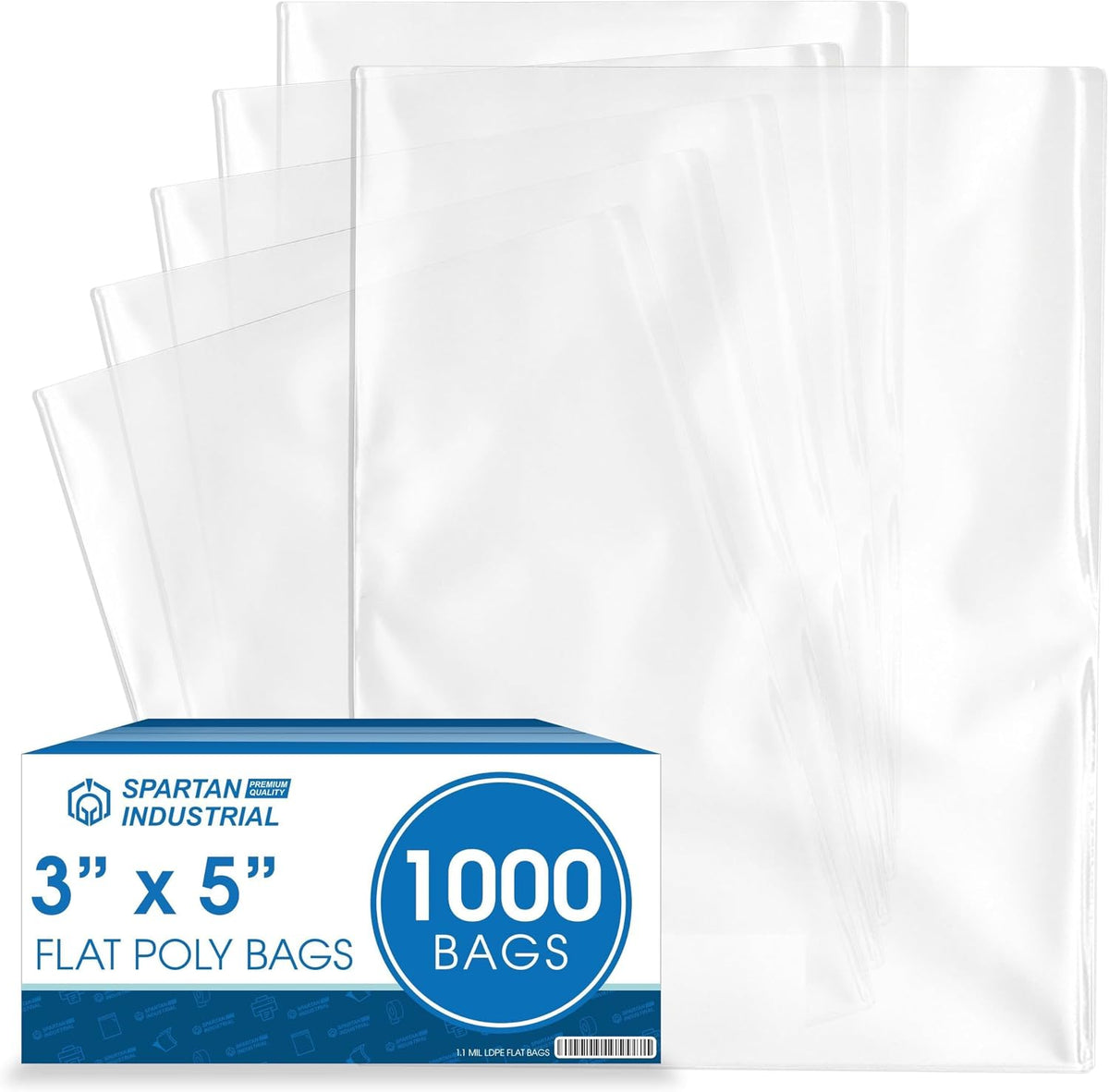 3" X 5" Open-End Flat Clear Poly Bags (1000 Count) - 1.1 Mil