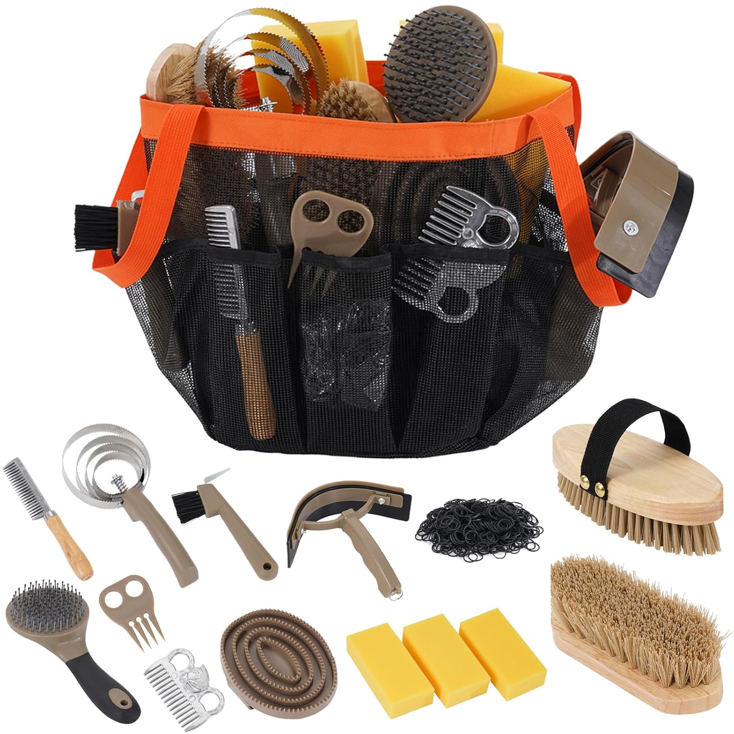 Horse Grooming Kit 15PCS - Horse Brush Set with Organizer Tote Bag Care Cleaning Kit with Brush & Comb, Professional