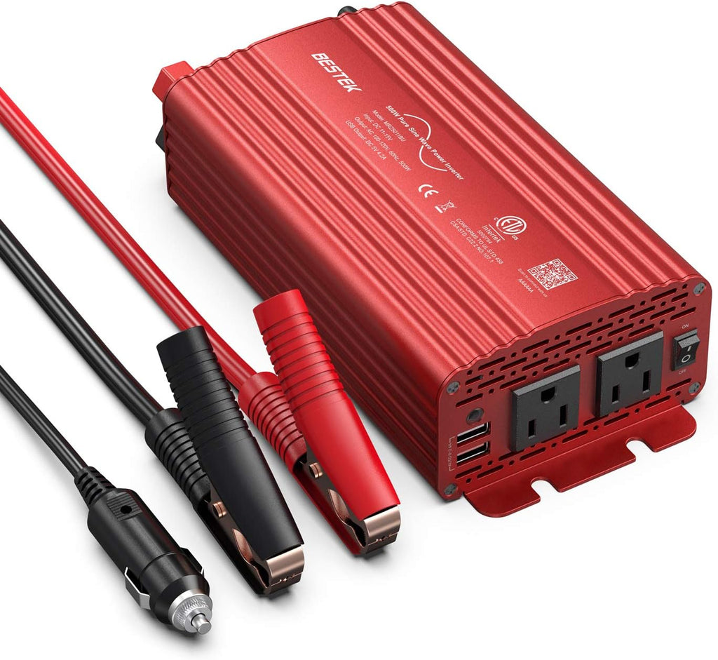 500W Pure Sine Wave Power Inverter DC 12V to AC(2 Outlets) 110V Car Charger Plug Inverter Adapter Converter with 4.2A