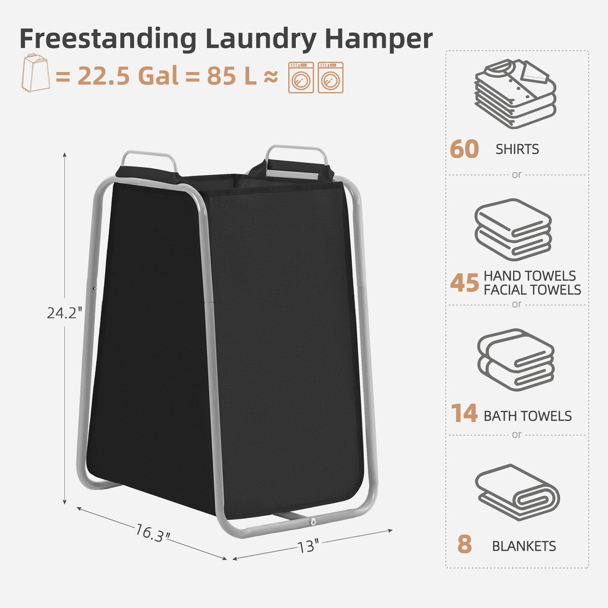 Metal Rack Laundry Hamper, Large Laundry Basket with Convenient Handle, Freestanding Dirty Clothes Hamper for for