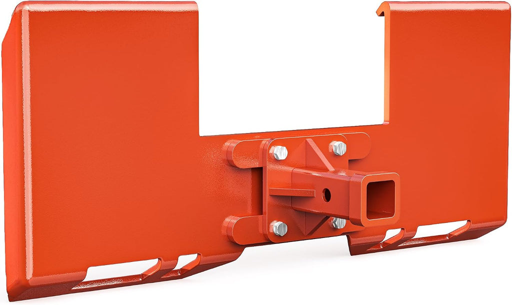 3/8" Skid Steer Mount Plate with 2" Removable Receiver, Orange | Heavy Duty 3/8" Steel Skid Steer Mount Plate with 2"