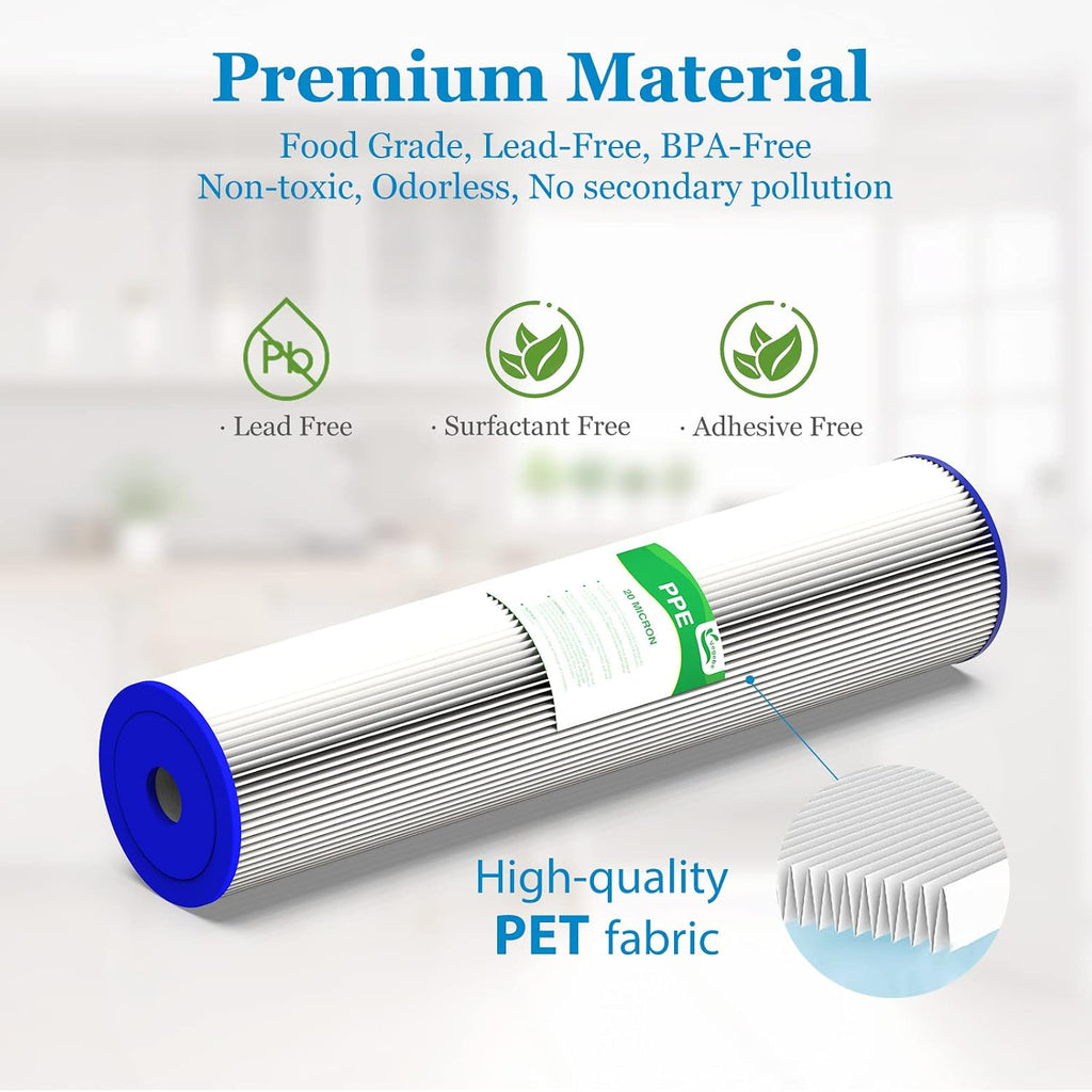 20 Micron 20-Inch Whole House Water Filter Cartridge, 6 Pack